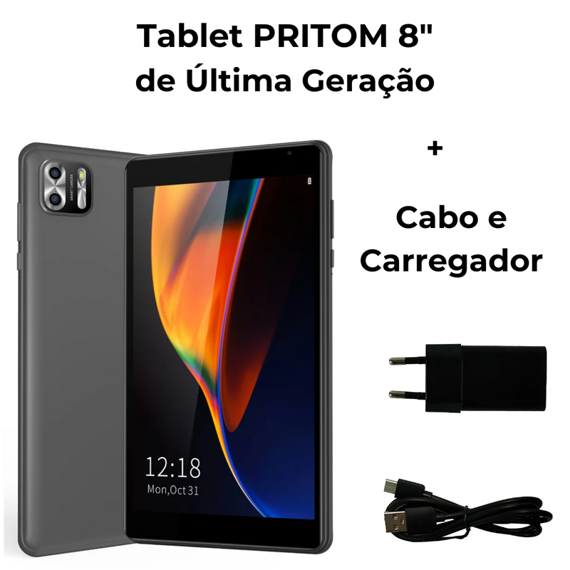 Tablet PRITOM Tela 8" Android 13 4GB RAM + 64GB ROM Dual CAM 8MP+2MP