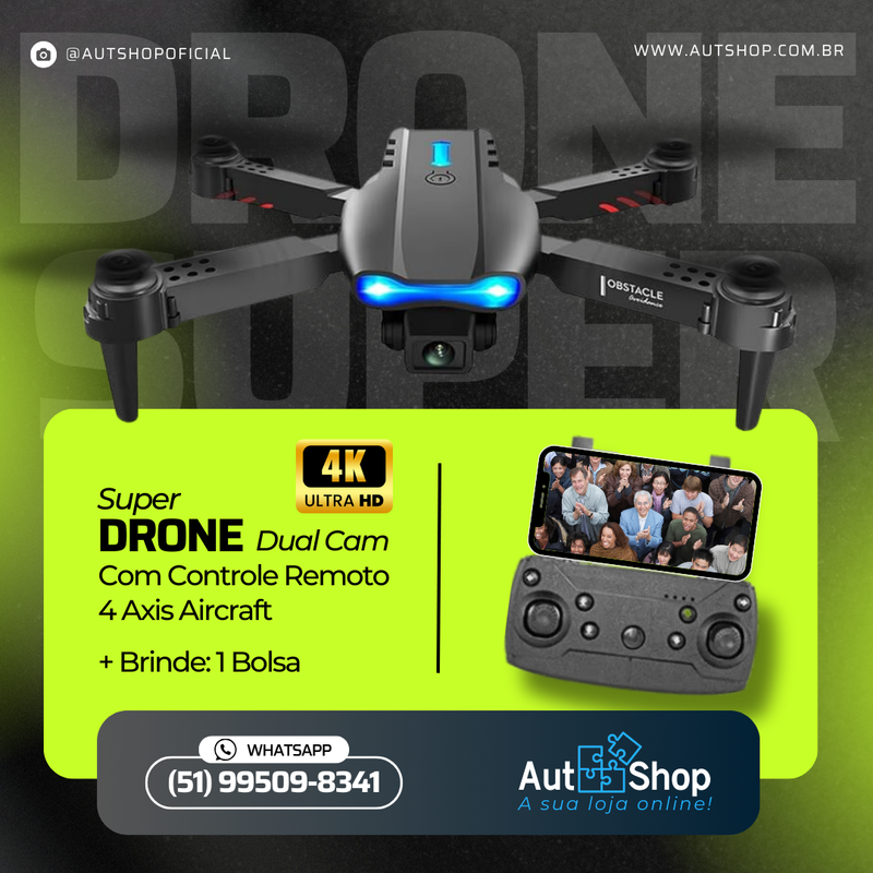 Super DRONE E99 Dual Cam 4K Ultra HD c/ Controle Remoto