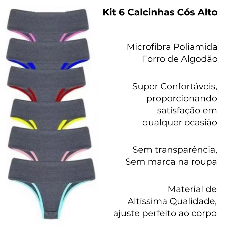 Kit 6 Calcinhas Cós Alto