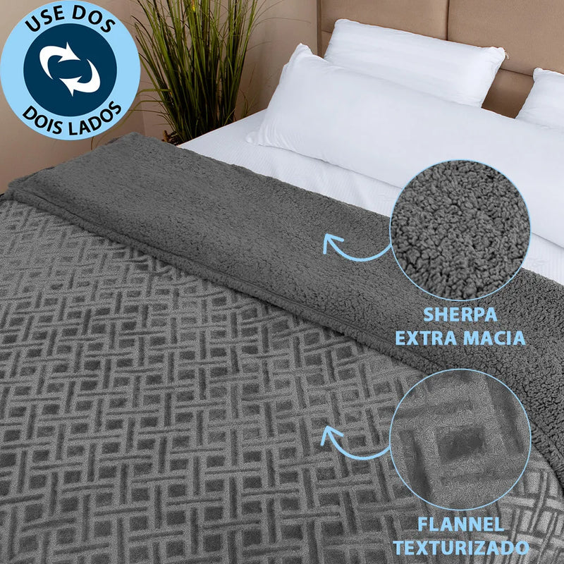 Coberdrom Aveludado Dupla-Face com Sherpa + Flannel Brushed