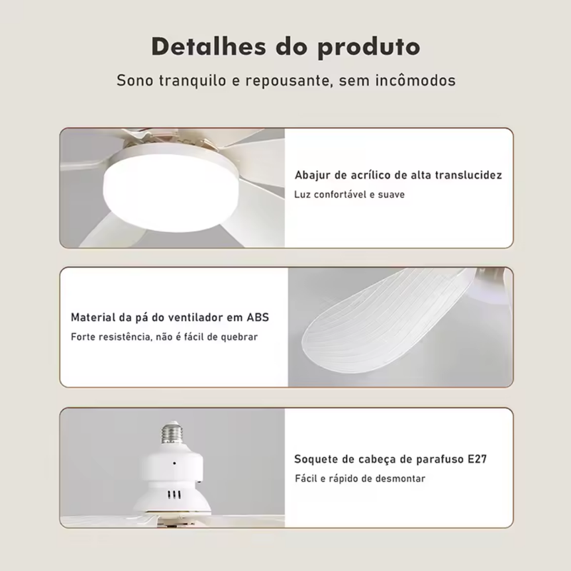 Super Ventilador de Teto c/ Luminária LED e Controle Remoto Inteligente