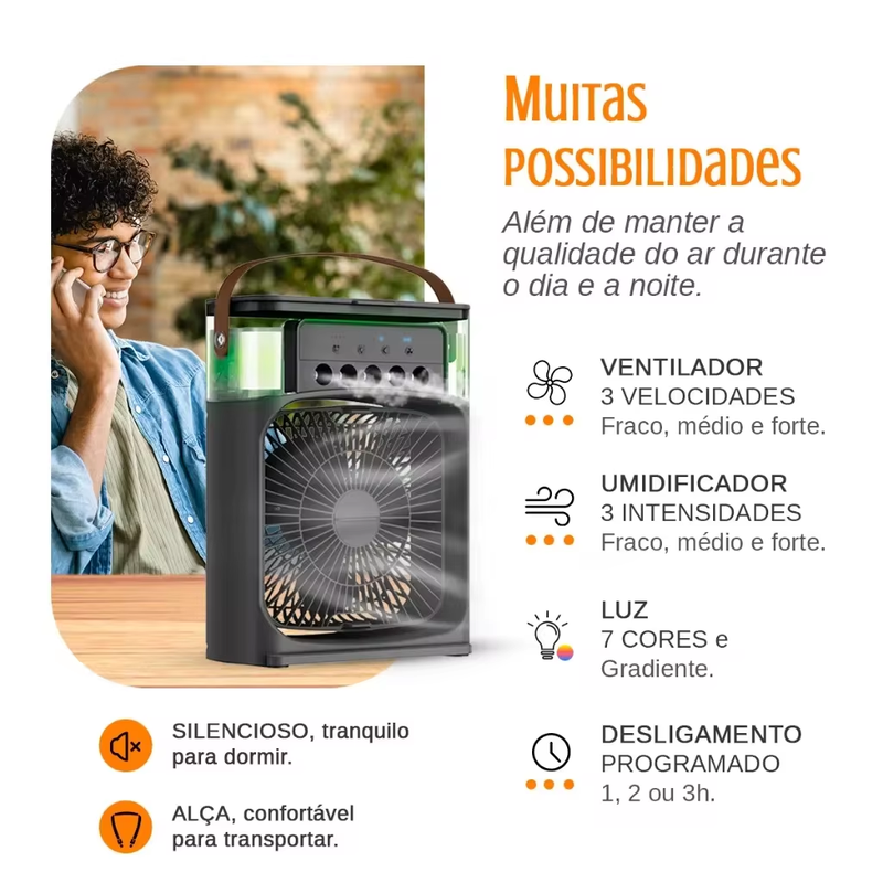 Umidificador, Climatizador e Ventilador Portátil