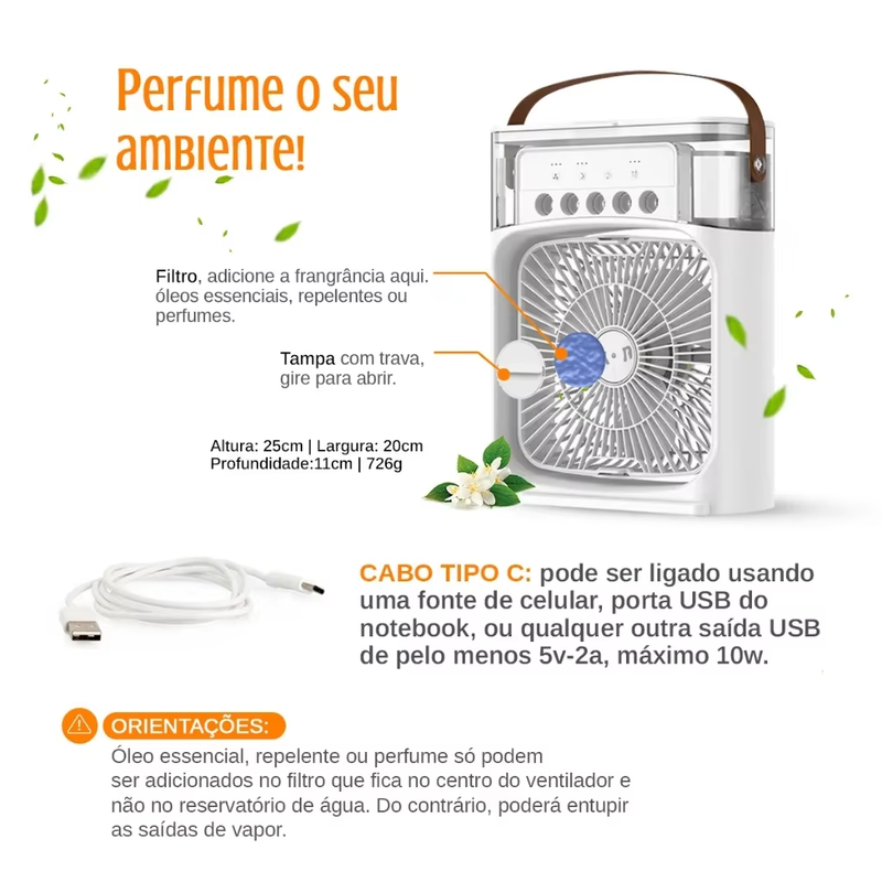 Umidificador, Climatizador e Ventilador Portátil