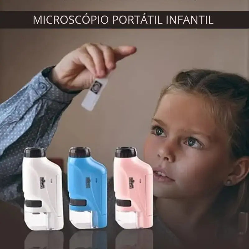 Microscópio Portátil de mão para crianças - Aumenta até 120x e Conexão com Smartphone - Microscópio -edu- 175