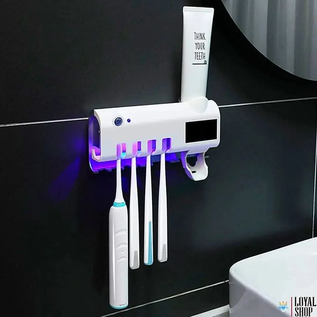 Suporte para Escovas e Creme Dental com Esterilizador Luz UV Antibacteriano e Distribuidor Automático De Creme Dental